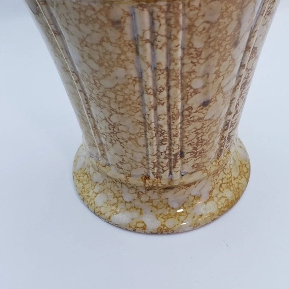 Vintage Mottled Glaze Ceramic‎ Vase Planter Ribbed Fluted Base